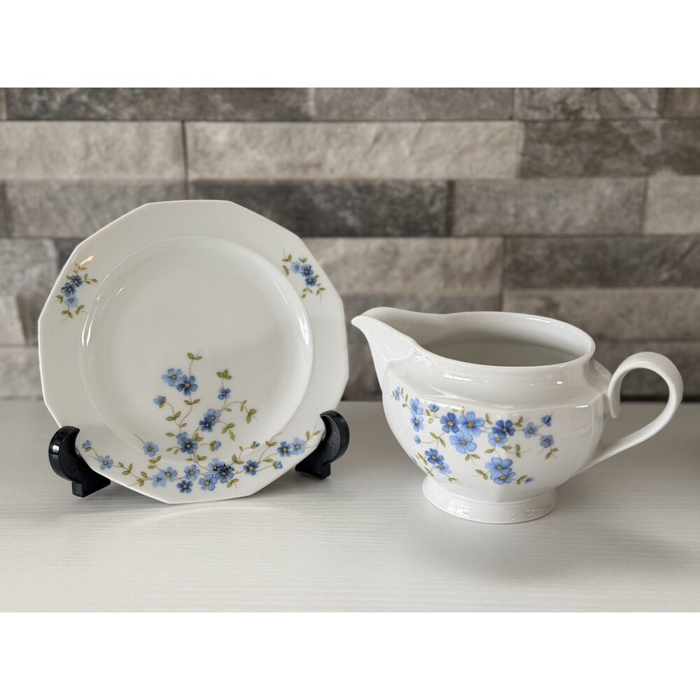 Winterling Bavaria Porcelain Gravy Boat Set Vintage Germany Forget- Me-Nots EUC